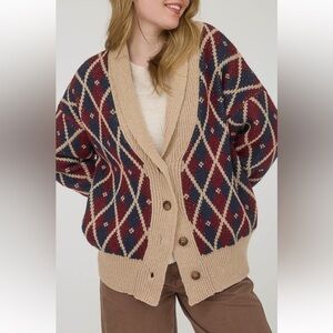 Blu Pepper Beige and Navy Argyle Cardigan